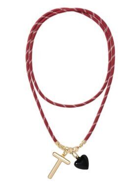 Roxanne Assoulin The Happy Cord Long Big Initial & Heart Necklace Burgundy/Black